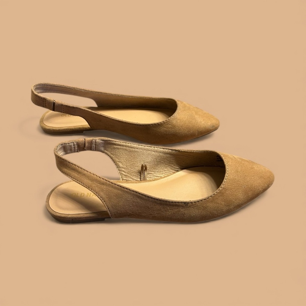 Old Navy Faux Suede Slingback Pointed Toe Flats Tan Camel 7 - Picture 3 of 6